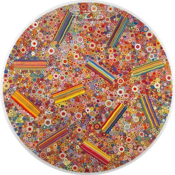 The pattern of the abstract paper painting is like a beautiful kaleidoscope