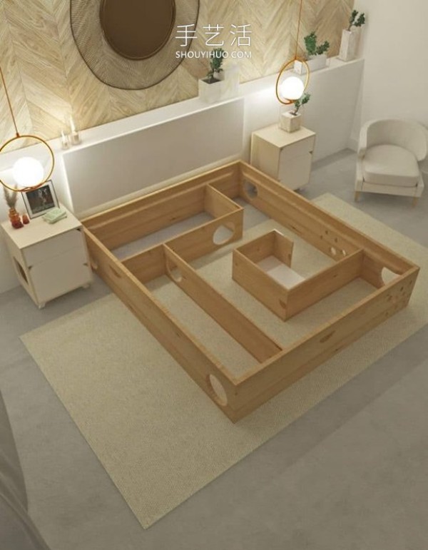 The "maze bed" design where cats can play wildly and feel safe