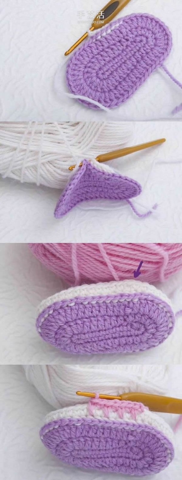 The crochet method of cute baby shoes and the tutorial of crocheting baby shoes