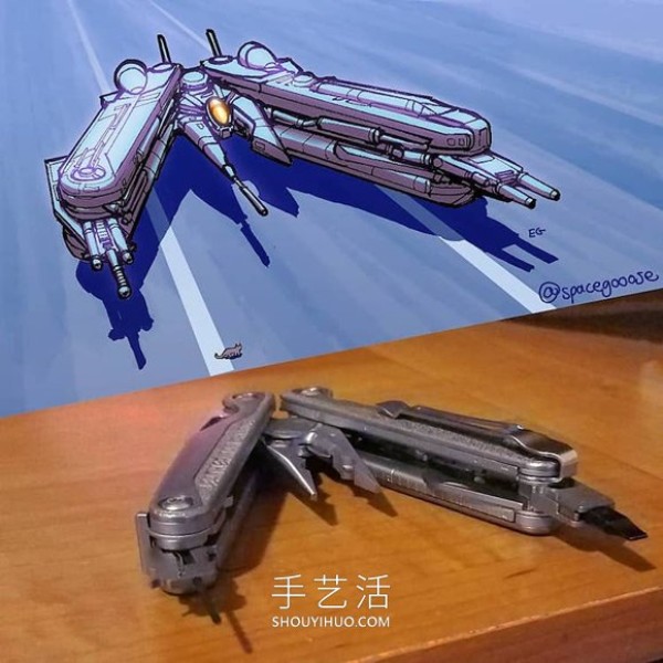 Reconstruction of daily household items! Spectacular spaceship drawing design