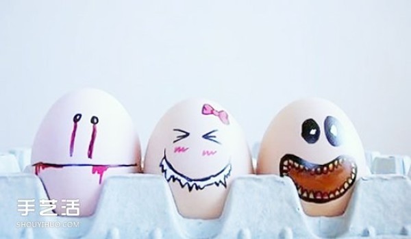 Drawing cute pictures on eggs, appreciating simple and cute hand-painted expressions on eggs