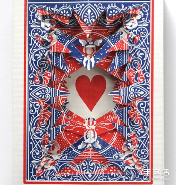 3D playing card paper sculpture art "Lonely Heart" poker paper sculpture work