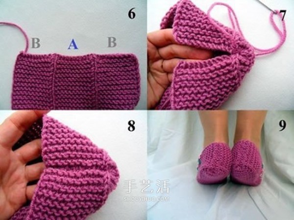 The knitting method of floor shoes and the weaving method of stick knitted floor socks