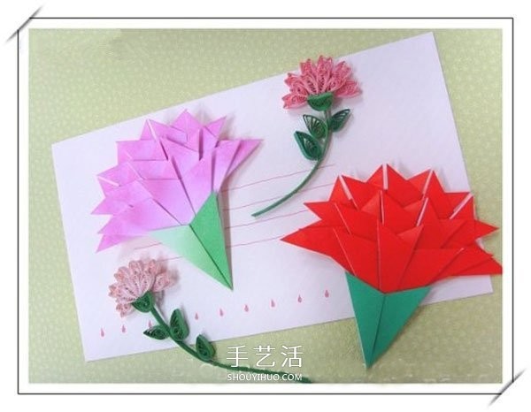 Very simple carnation origami steps for children to fold carnations by hand