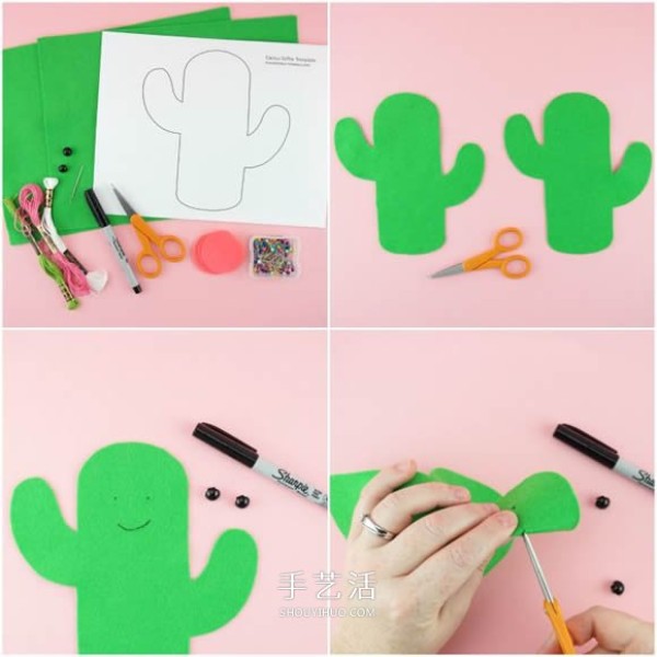 Illustration of how to make a simple and cute fabric cactus doll