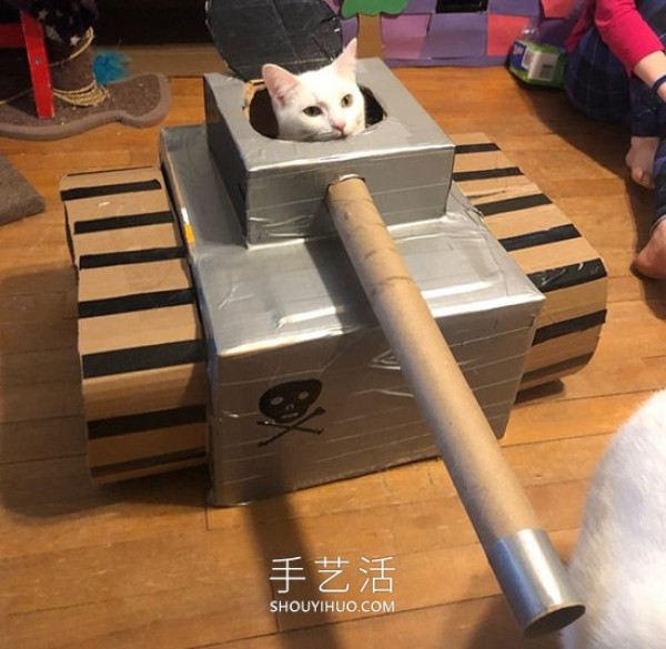 People in quarantine make cardboard tanks for cats