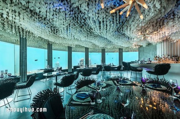 The dreamy and beautiful underwater restaurant is in the resort Maldives