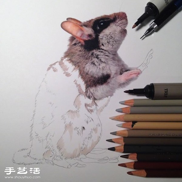 Using an ordinary paintbrush to hand-draw lifelike animal paintings