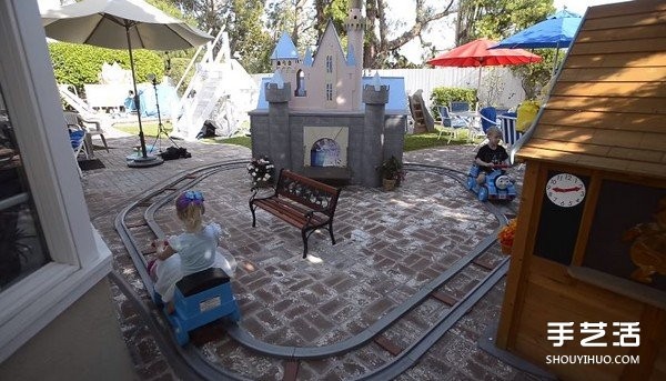 The grandson is bored at home and the domineering grandpa changed the backyard into a mini Disney