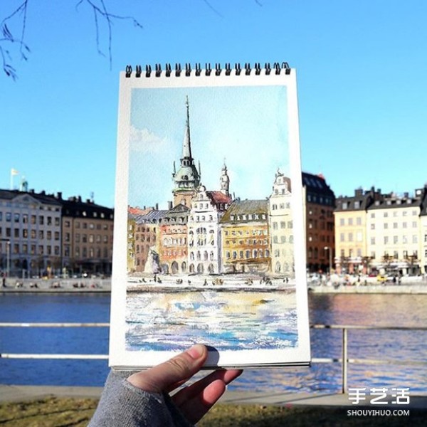 The artist replaced the camera with watercolors to capture the beautiful scenery along the journey