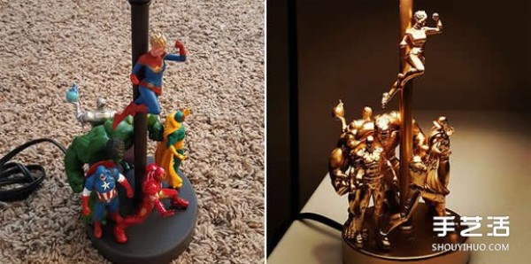 Use superhero dolls to DIY a golden and domineering superhero desk lamp