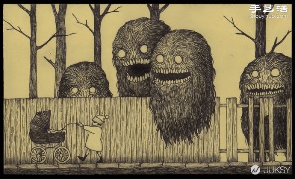 The spooky monster doodles drawn by Don Kenn on sticky notes