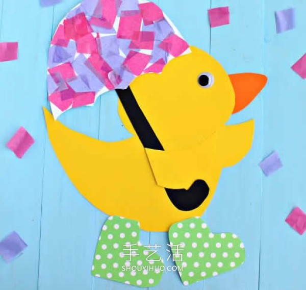 A rainy day duck paper sticker hand-making tutorial