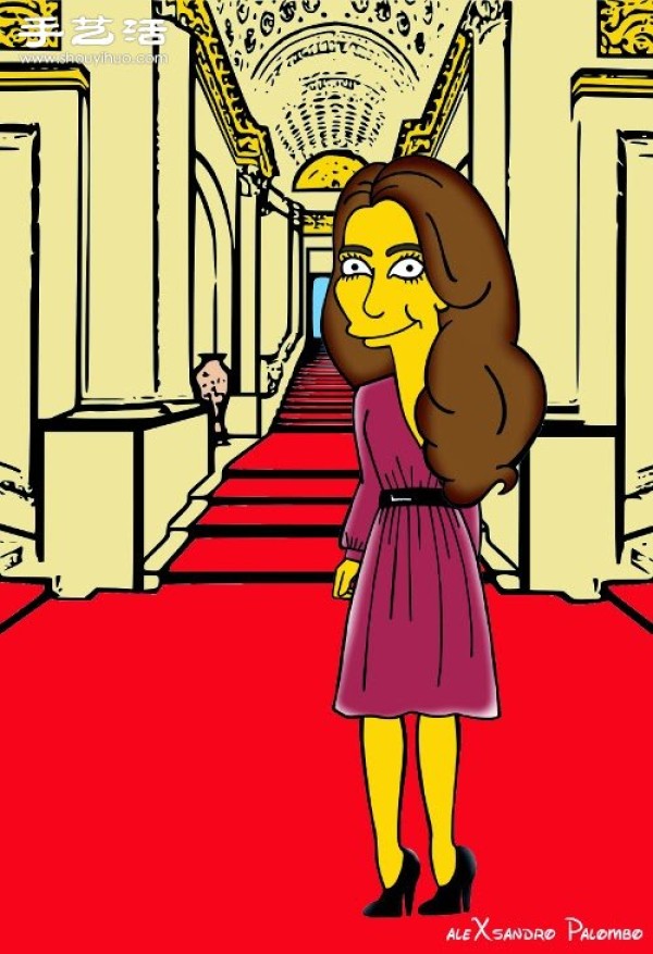 Simpsons spoof illustration: Yellow-skinned Princess Kate is equally fashionable