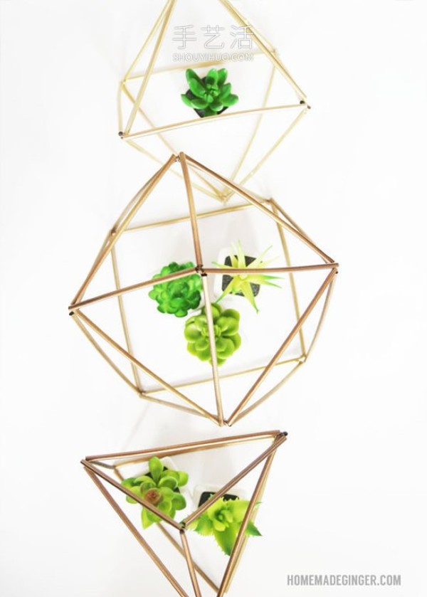 Illustrated tutorial on how to make your own geometric straw flower pots