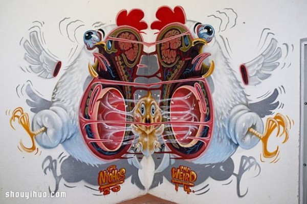 The graffiti art of anatomical cartoon characters that coexists with weirdness and cuteness