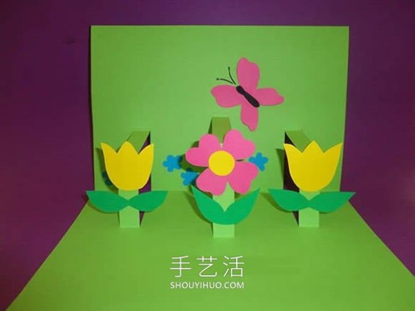 Tutorial for children to make handmade spring three-dimensional greeting cards