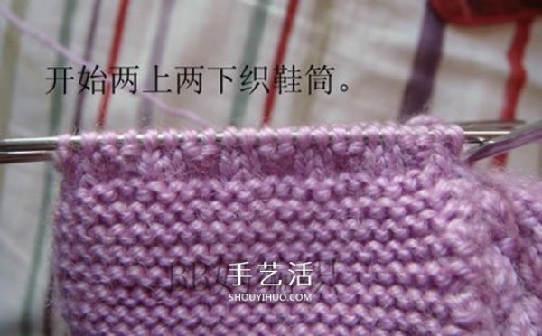 The knitting method of high shoe tube baby shoes and stick knitting baby warm woolen shoes