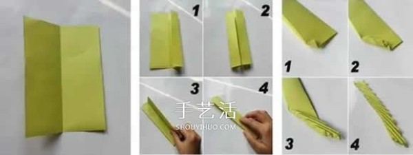 How to fold a simple leaf, illustrated by childrens handmade three-dimensional leaf folding method