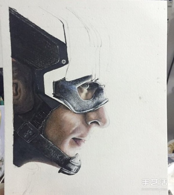 How to draw Captain America with colored pencils and step-by-step pictures of Captain America with colored pencils