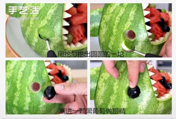 Tutorial on how to make a simple watermelon carving and arranging it into a shark fruit plate