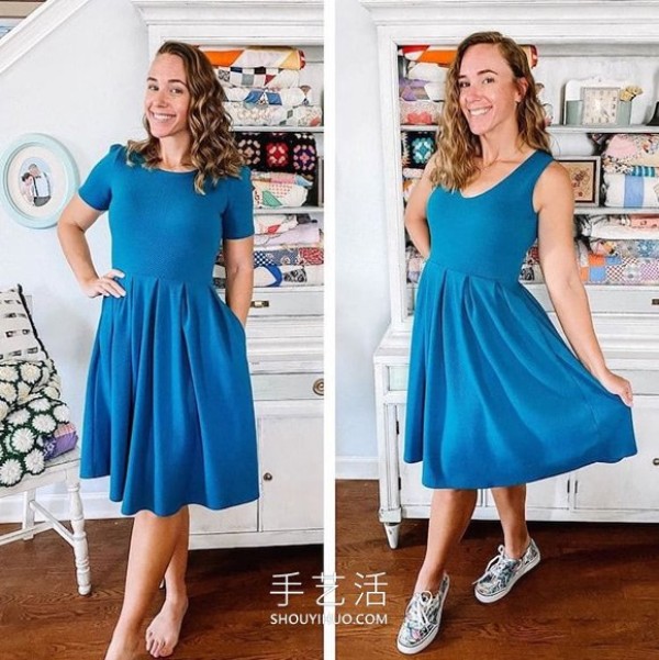 She transforms outdated thrift store dresses into trendy dresses