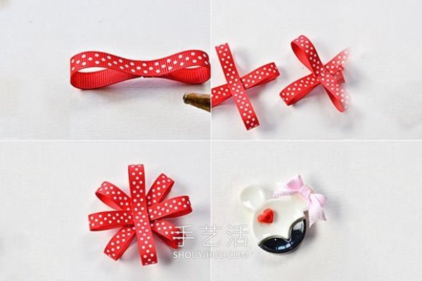 Illustrated tutorial on making childrens ribbon flower hairpins