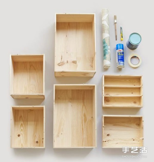 Illustration of how to transform waste drawers into combined wall storage cabinets