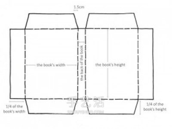 Illustrations of how to wrap a woven style book cover using cardboard to make a two-color book cover by hand