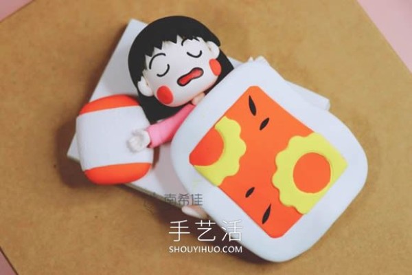 Illustrated tutorial on making sleeping Chibi Maruko-chan from clay