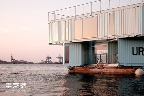 Container houses floating on the harbor are affordable dormitories for students