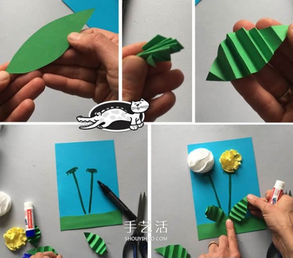 How to make homemade dandelion cards, tutorial on using cardboard to make three-dimensional greeting cards