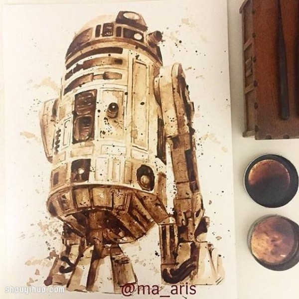 Coffee painting! Hand-drawn movie characters in different shades of coffee