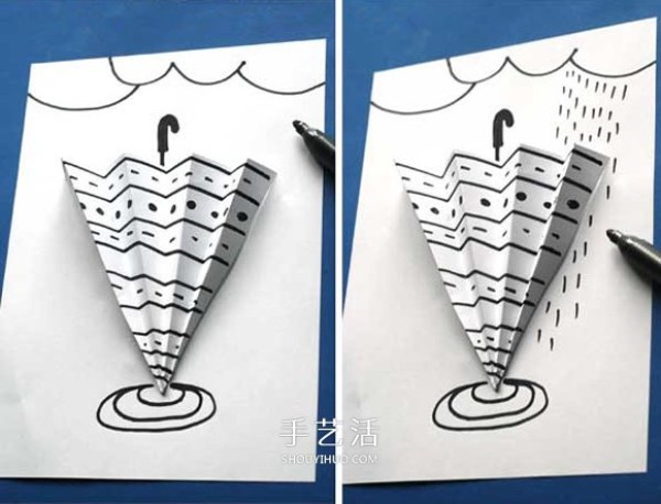 How to make a simple three-dimensional rainy day card, handmade small umbrella card