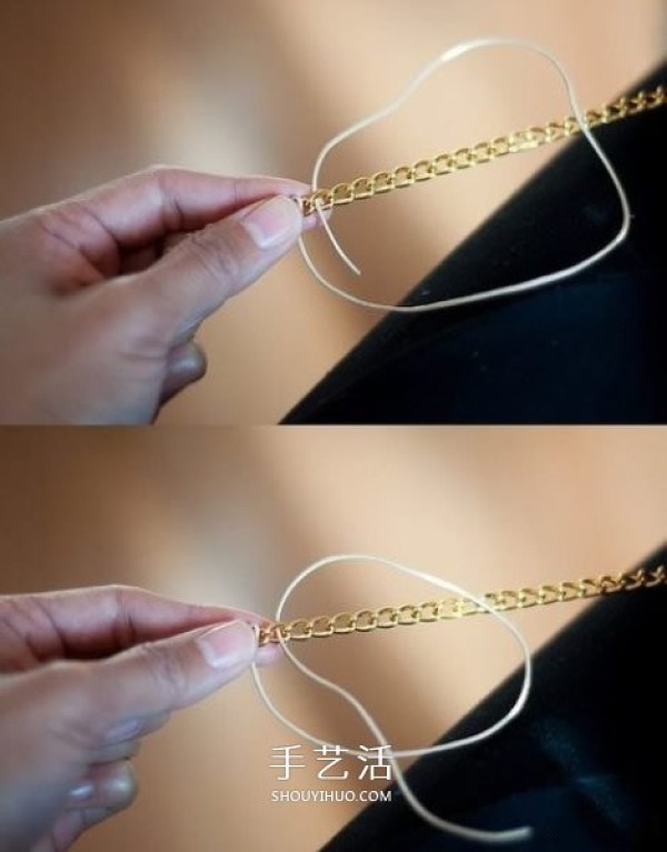 Illustration of weaving metal chains with ropes to make cold jewelry more feminine