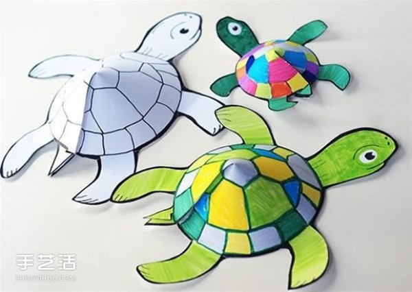 Childrens handmade turtle paper-cut tutorial, simple paper-cut three-dimensional turtle illustration