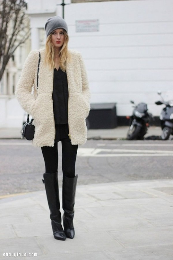 How to wear a luxurious warm imitation fur jacket with a slender and fashionable sense