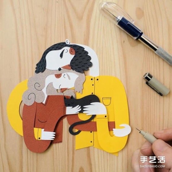 Warm two-dimensional paper-cut art work to feel the love of family together