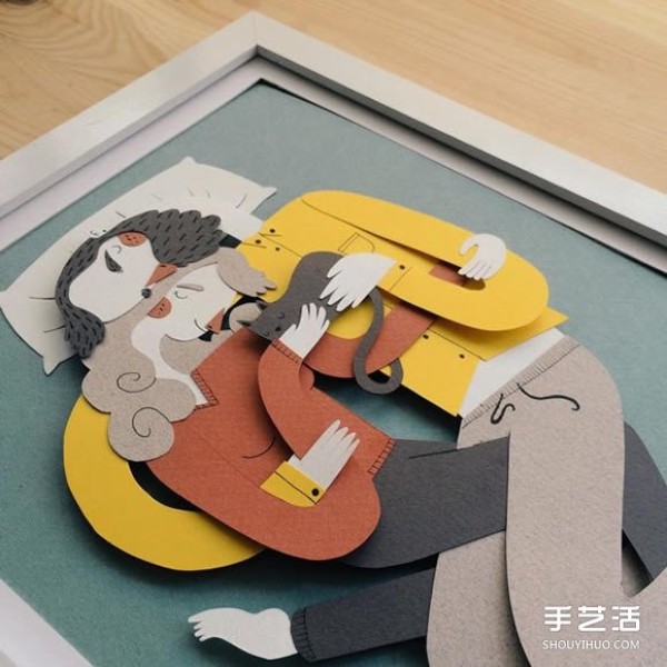 Warm two-dimensional paper-cut art work to feel the love of family together