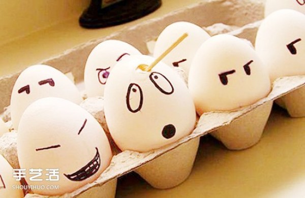 Drawing cute pictures on eggs, appreciating simple and cute hand-painted expressions on eggs