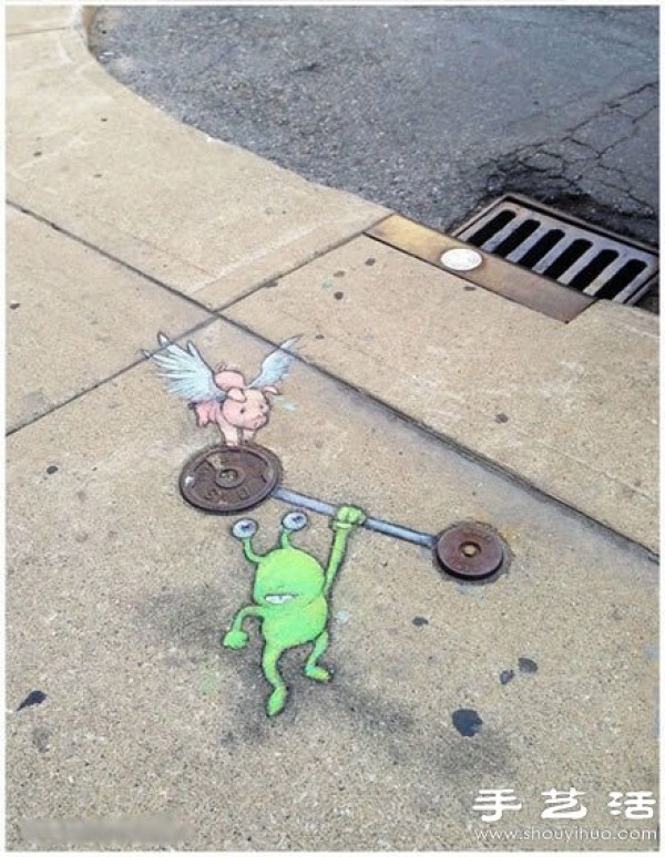 Appreciation of the chalk graffiti works of street artist David Zinn