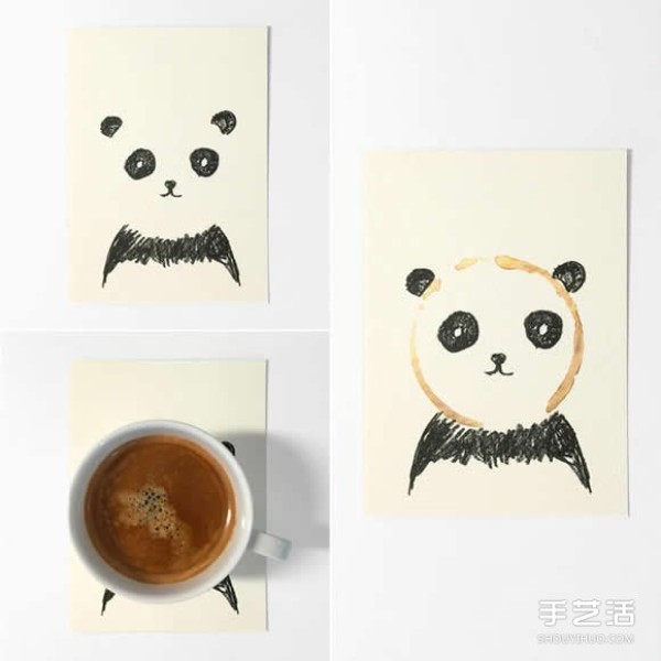 A simple hand-drawn illustration on a postcard is finished with coffee stains