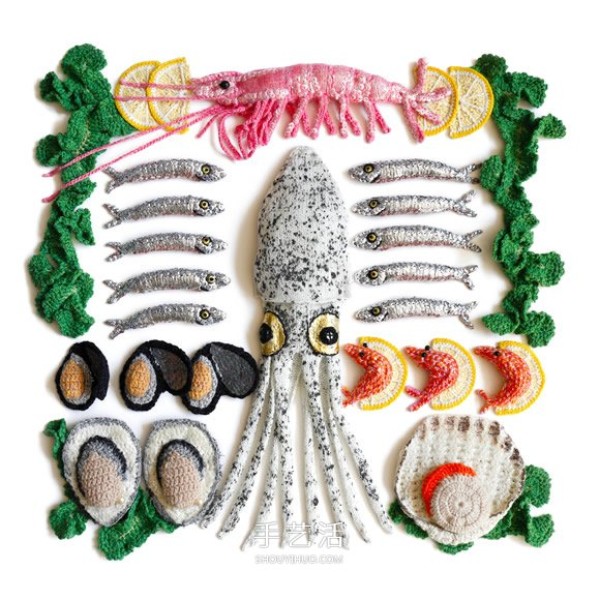 She crochets seafood with wool and sells it much more than real! 