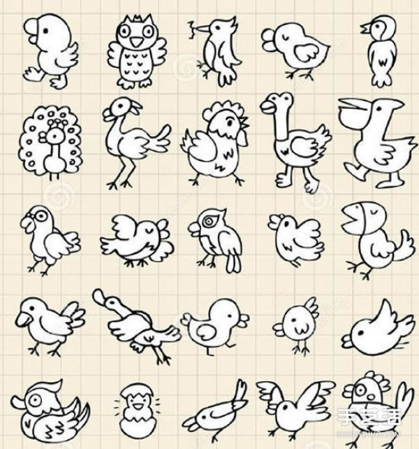 Cute animal simple drawing handbook material pictures, all available in black, white and color! 