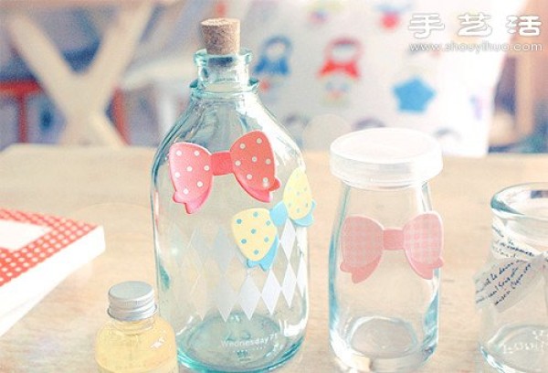 Glass bottle + bow tie, fresh and creative DIY