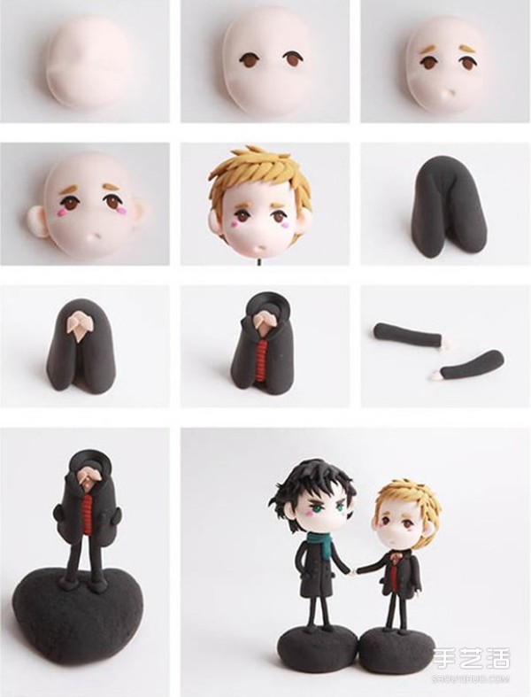 Ultra-light clay Detective Sherlock and Watson dolls with step-by-step instructions