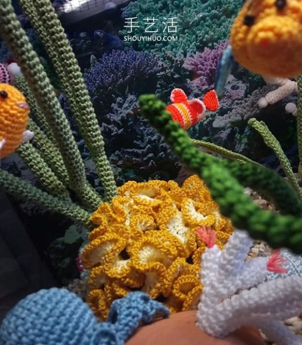 She crocheted sea creatures to create a realistic aquarium