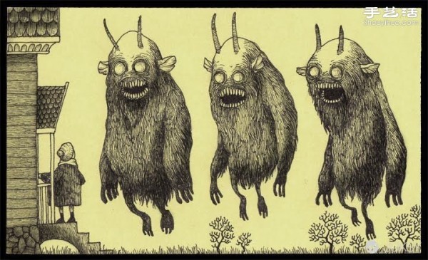 The spooky monster doodles drawn by Don Kenn on sticky notes