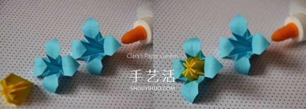 The illustration of how to fold an eight-petal flower of three pieces of paper can also be made into one Three-dimensional flower ball