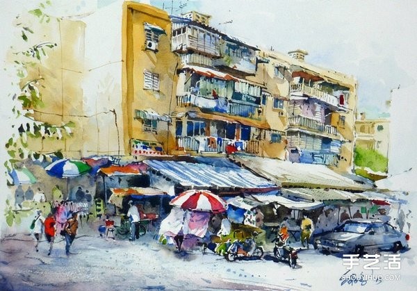 Pictures of landscape watercolor paintings by Malaysian painter Guo Shaopeng